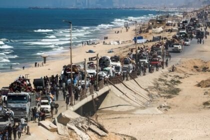 Displaced Palestinians, fleeing northern Gaza due to an Israeli military operation.(REUTERS)