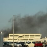 Smoke rising in aftermath of airstrike in Doha by Israel on Hamas leaders Pic: Reuters