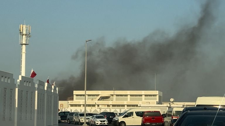 Smoke rising in aftermath of airstrike in Doha by Israel on Hamas leaders Pic: Reuters