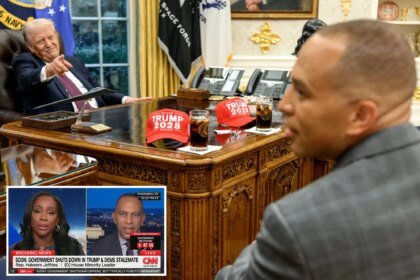 President Trump taunting top Democratic leaders with 'Trump 2028' hats